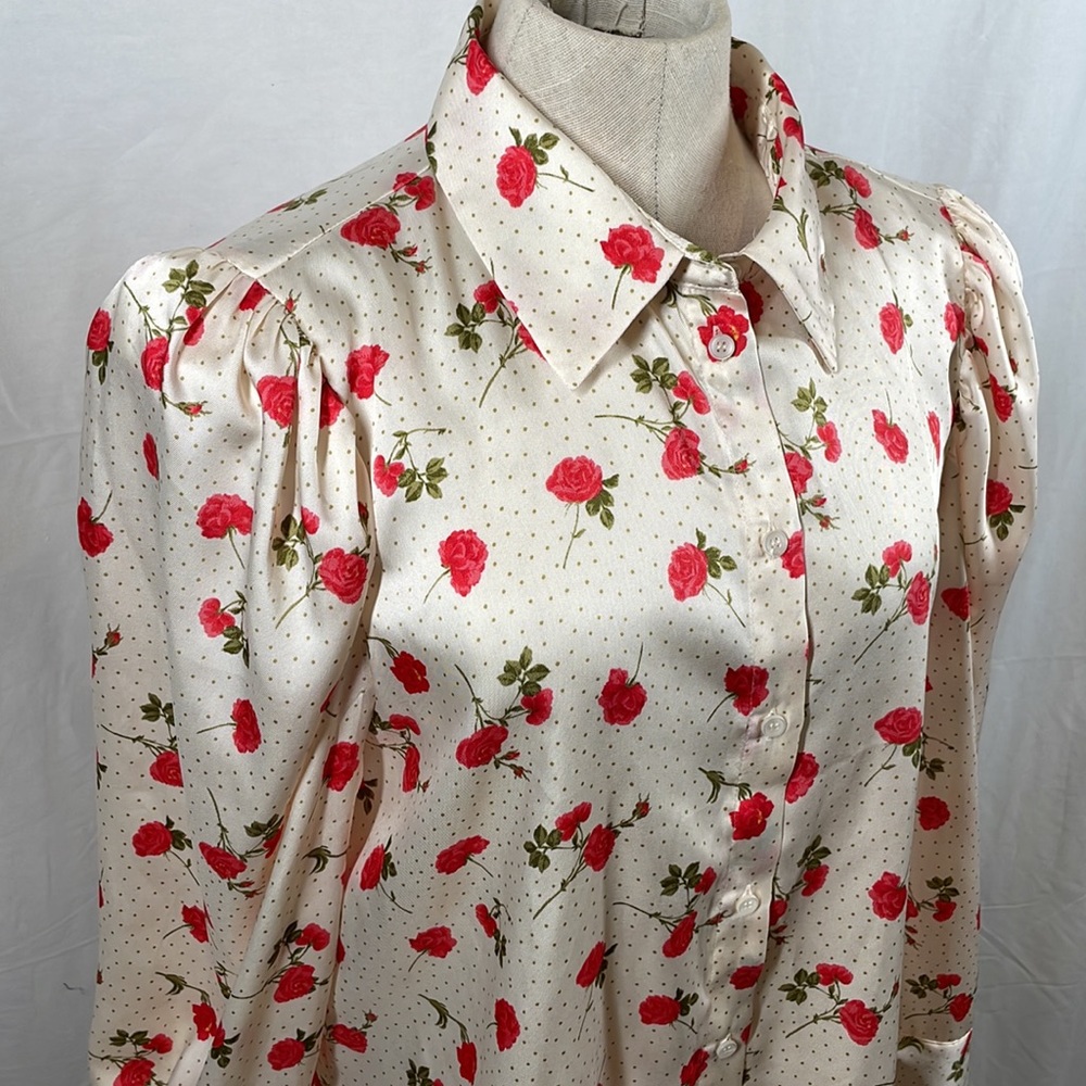 Zara floral print puff sleeve blouse large - Picture 5 of 7